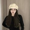 Women Cloud Pleated Newsboy Cap, Adjustable 55-59CM Octagonal Beret Hat, Large Head Circumference Visor Hat, Face Slimming Casual Hat