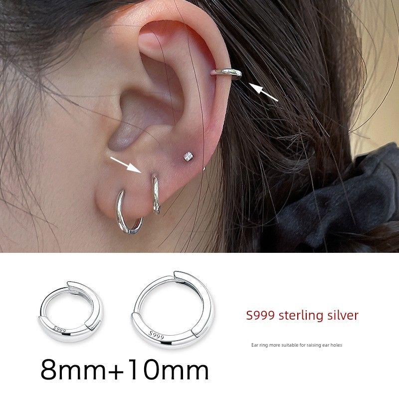 

999 Sterling Silver Fancy Simple Bracelet Female Earrings 8mm one +10mm one