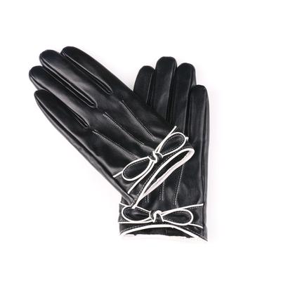 Autumn and Winter Warm Gloves Outdoor Driving and Riding Cute Bows Winter Plus Velvet Thickened PU Leather Touch Screen Gloves