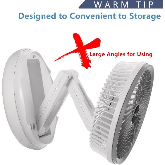 Rechargeable Portable Fan 7 inch USB Small Desk Fan Foldable with LED Light 4 Wind Speeds and Hook Quiet Personal Traveling Fan for Bedroom Office RV