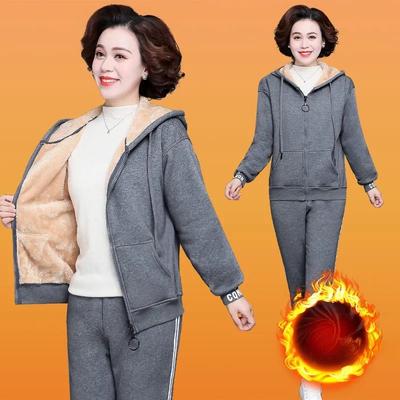 Verdickter und samtiger Freizeitanzug Herbst- und Winterkleidung für Mütter mittleren Alters und ältere Damenjacke Zweiteiliger Anzug