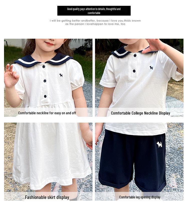 Summer Boys' Sailor Collar & Girls' Academy Style Dress Set - Children's Trendy Sibling Outfits.