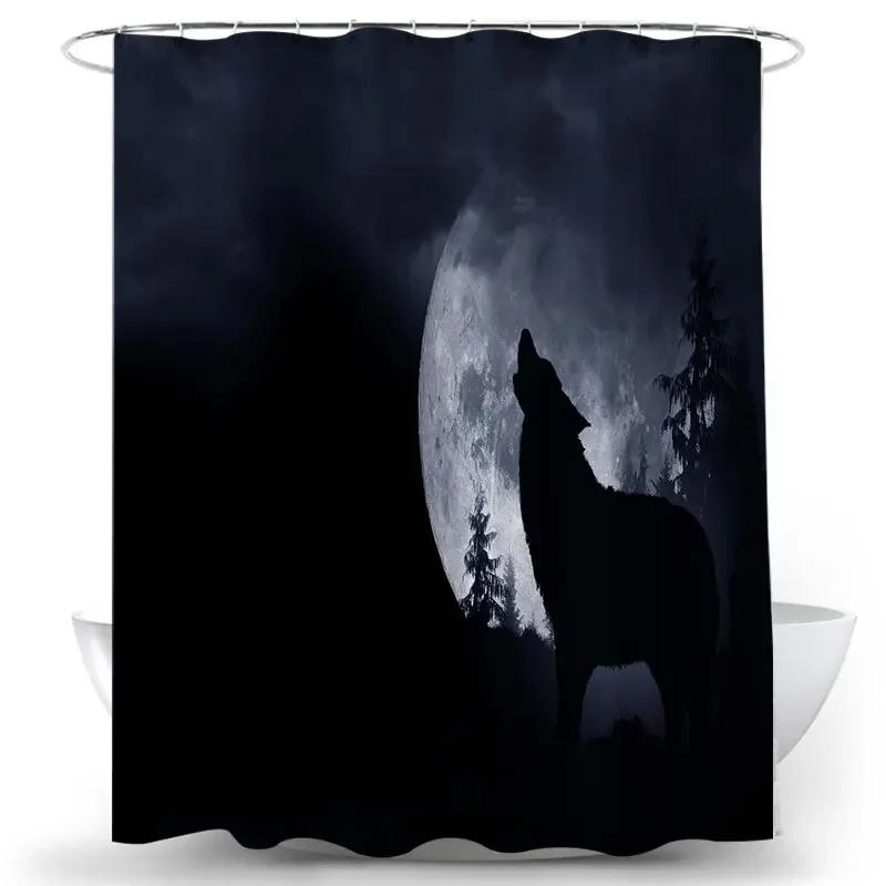 

Nordic Wolf Pattern Shower Curtains Animals Tiger Bath Curtain High Quality Waterproof Polyester For Bathroom With 12Pcs Hooks W60H190(CM)-1 Pcs