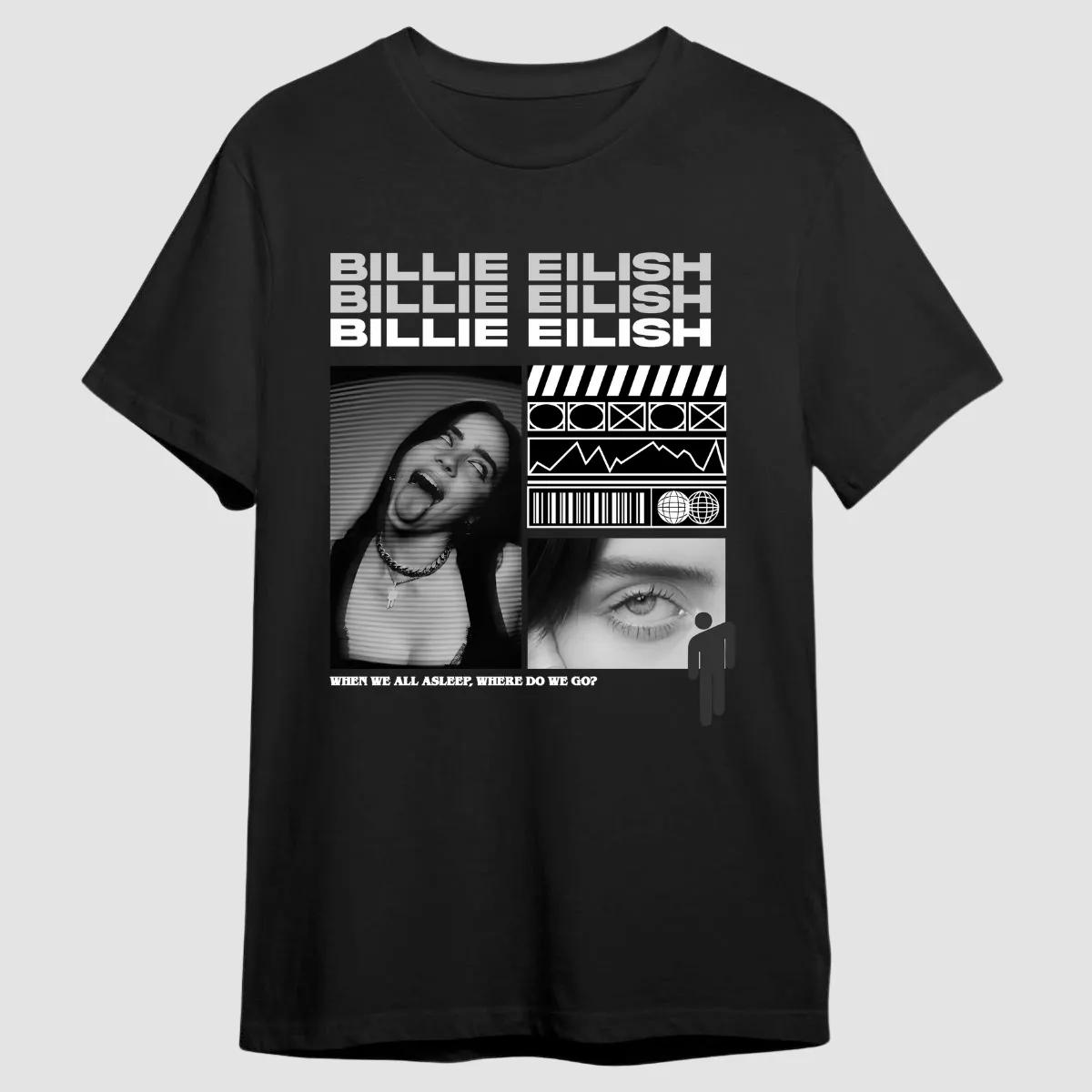 

Футболка с принтом Billie Eilish 2026 Новая Горячая Распродажа Мужская Женская Мода Ретро Футболка для Фанатов Музыки Y2k Уличная Одежда Хлопковая Футболка M