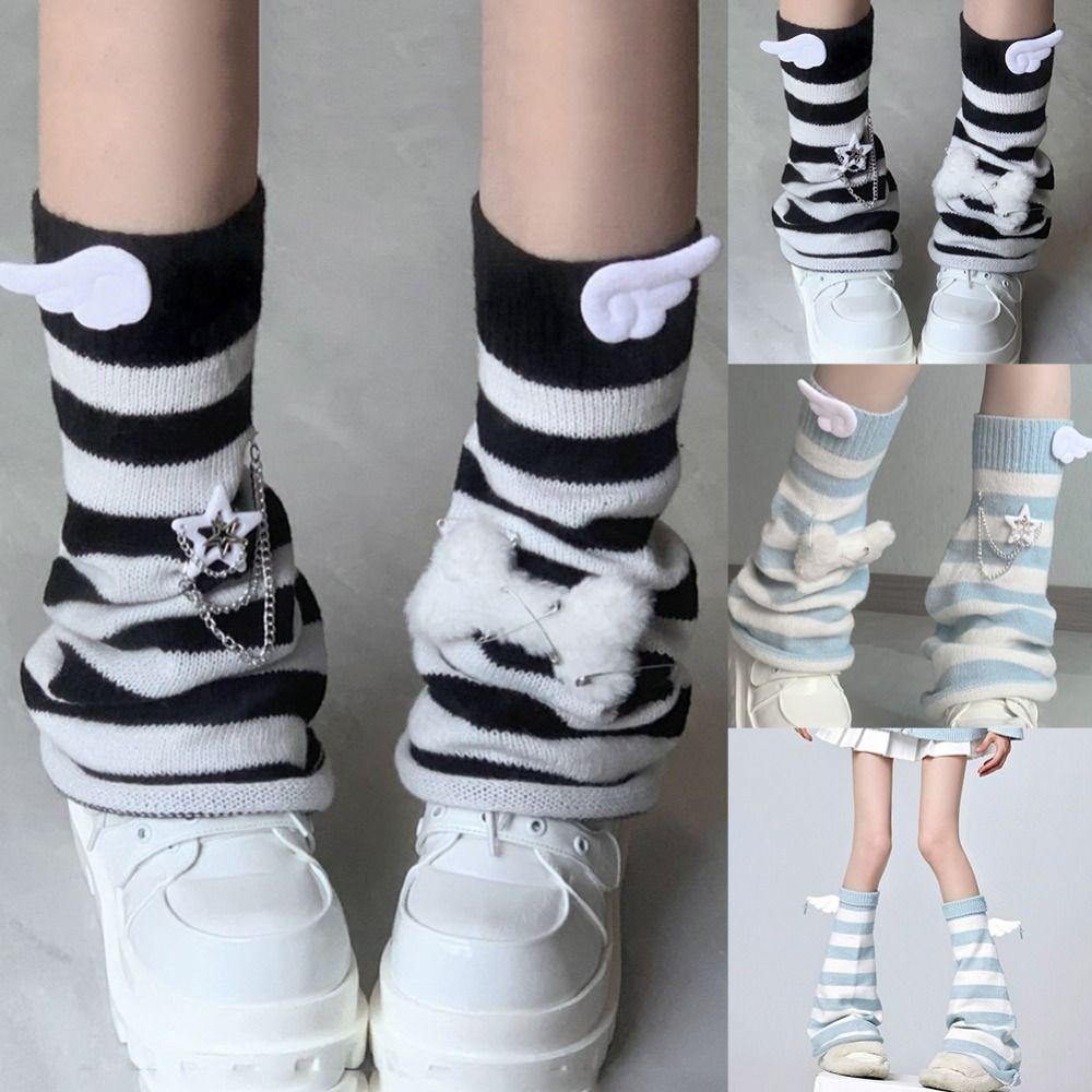 Ciorapi de picior originali Y2K Subcultură Albastru Alb cu dungi Șosete largi Aripi Stil Japonez Șosete Harajuku