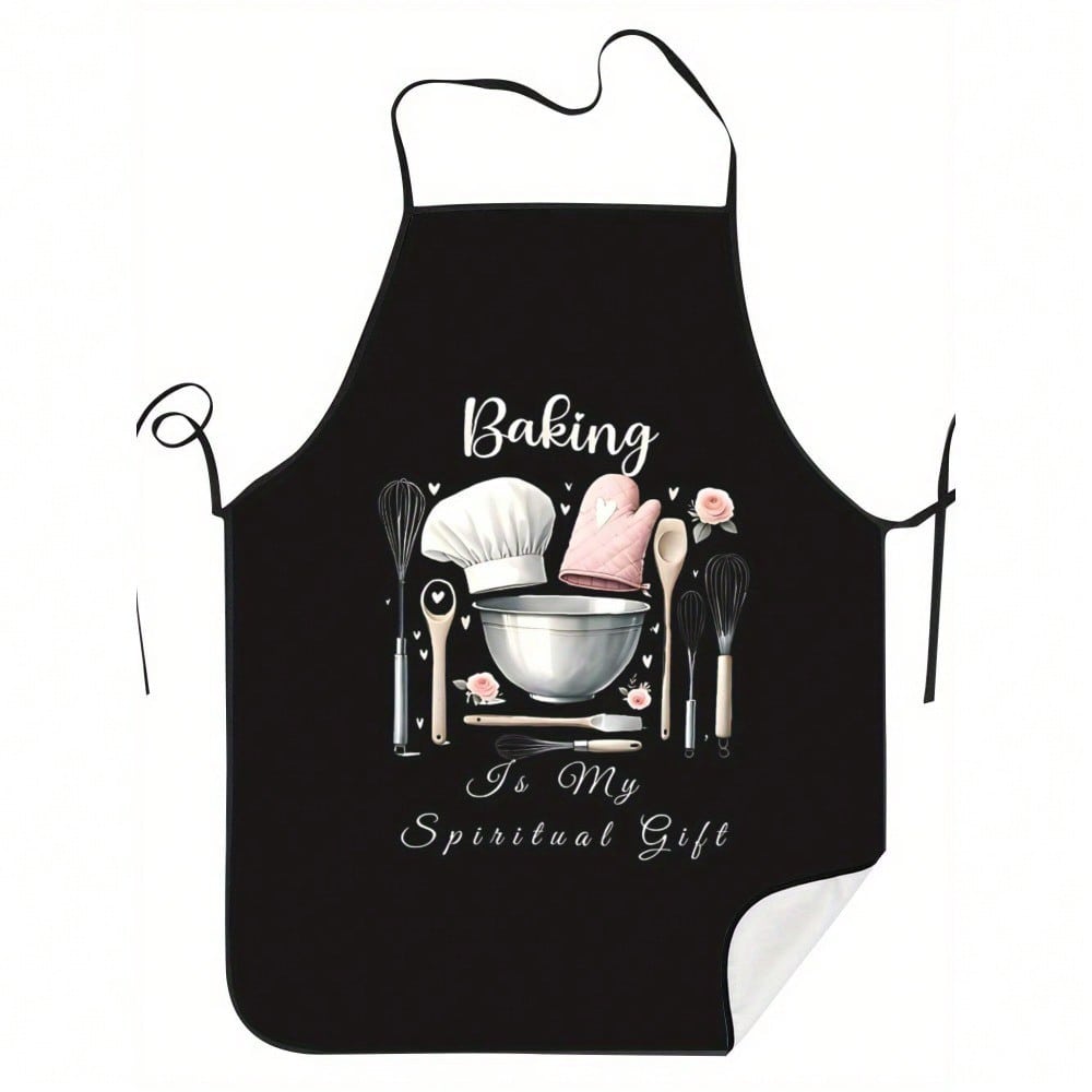 Funny Baking Apron  Baking Is My Spiritual Gift Quote, Chef Kitchen Cooking Bib Novelty Gift for Bakers Black Cotton Kitchenwear 38X47cm(15X19in)
