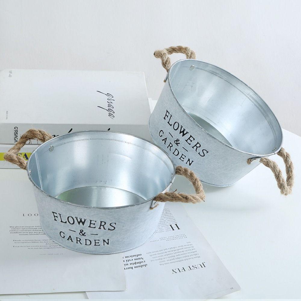 Iron Flower Container Home Decoration Flower Pot Vintage Rustic Flowerpot