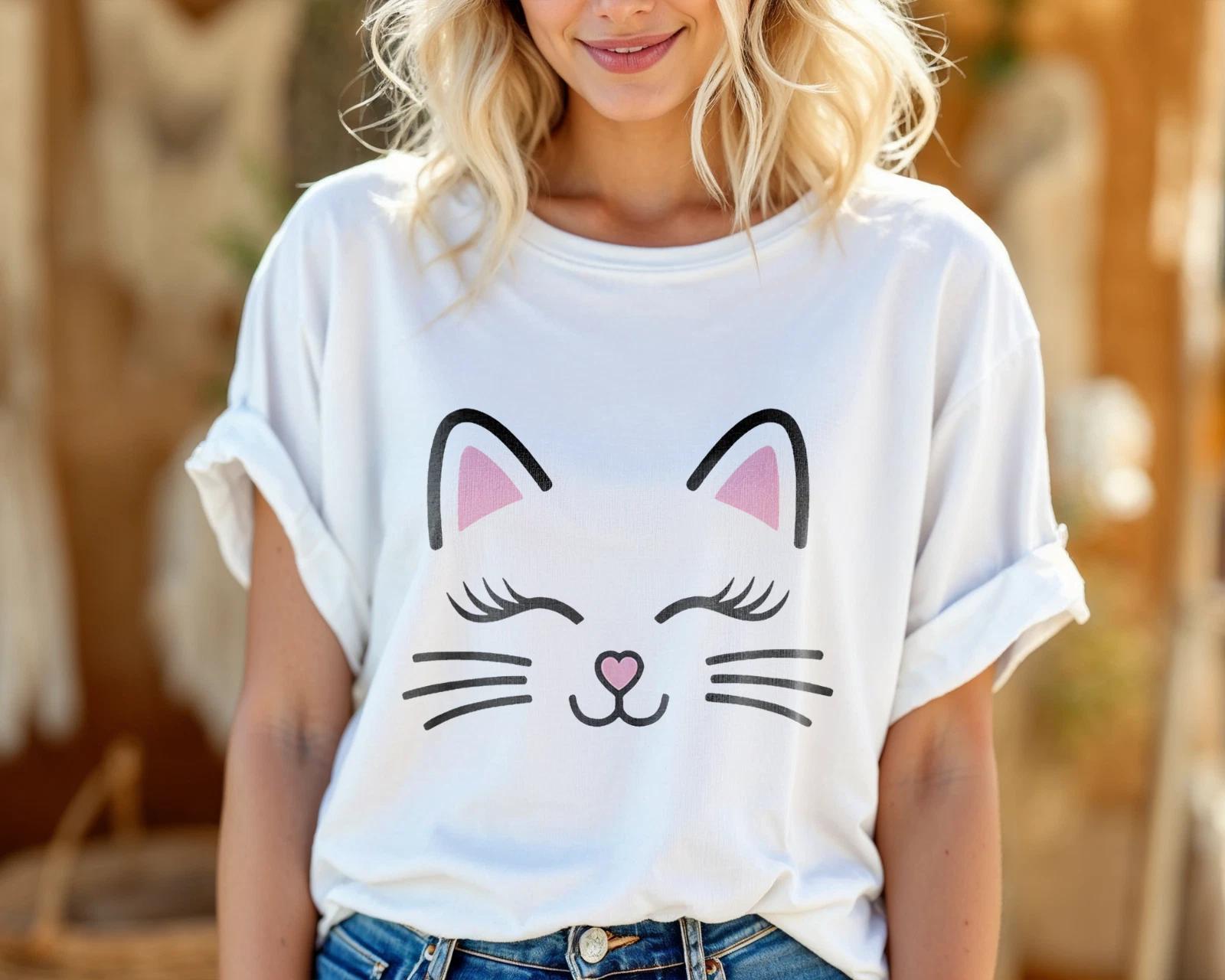 

Cute Cat Face T-Shirt – Kawaii Kitty Graphic Tee, Adorable Cat Lover Gift A149 XL