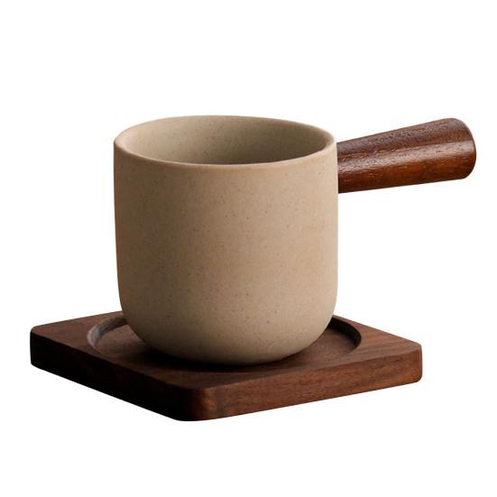 

Вінтажний керамічний набір кухлів з дерев яною ручкою та блюдцем, місткістю 150 мл, теплоутримувальна кавова чашка для дому, офісу, елегантний подарунок для любителів кави 150ML