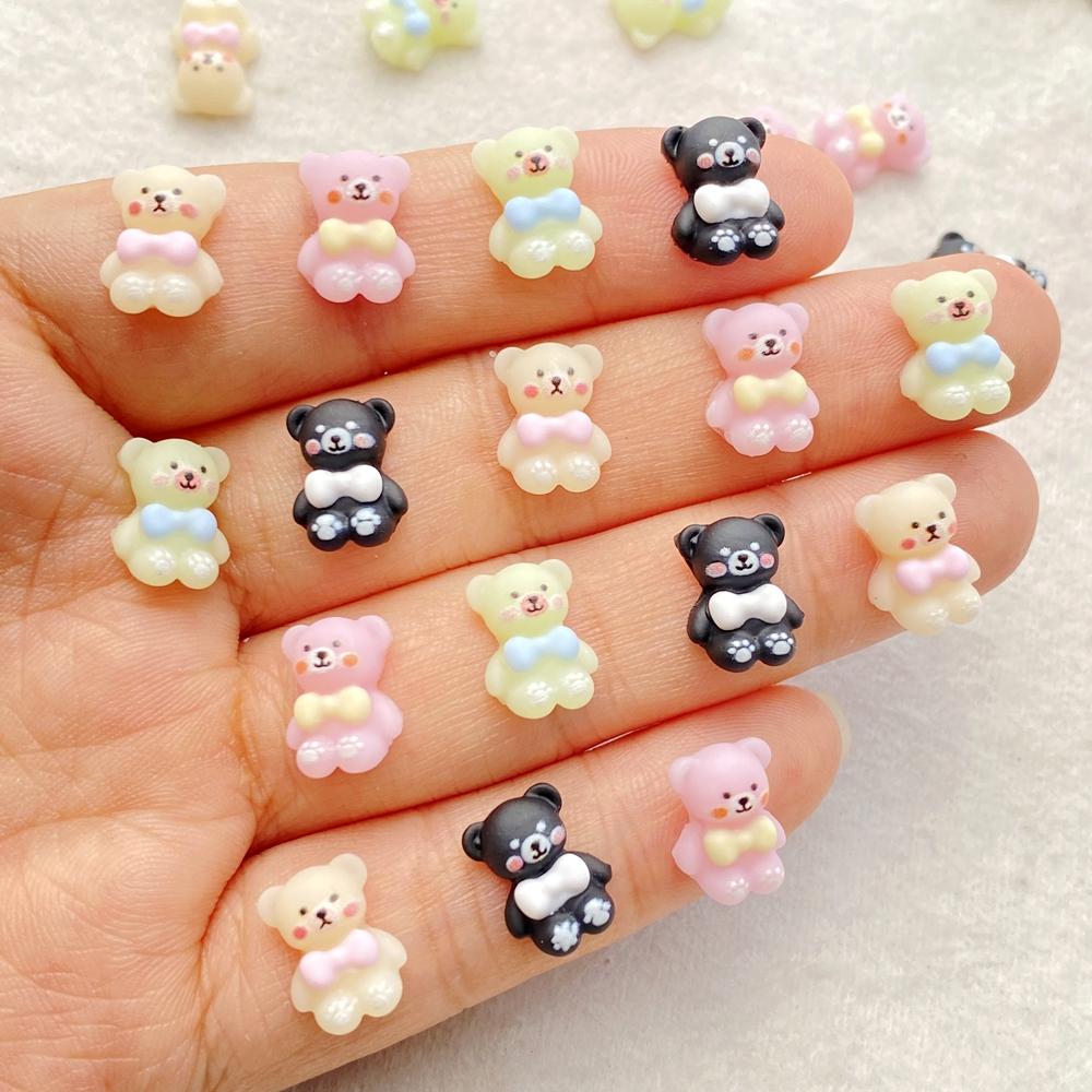 50pcs Mix Resin Colorful Mini Bow tie teddy bear Nail Art Flatback Stone Applique DIY Christmas Charms Scrapbook Decor Crafts