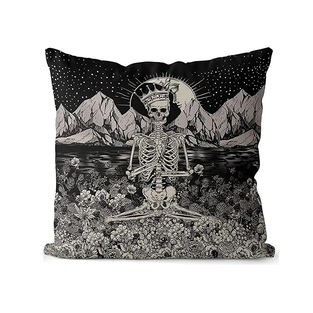Horror Skeleton Art Print Pattern Cushion Cover Home Living Room Sofa Decoration Throw Pillow