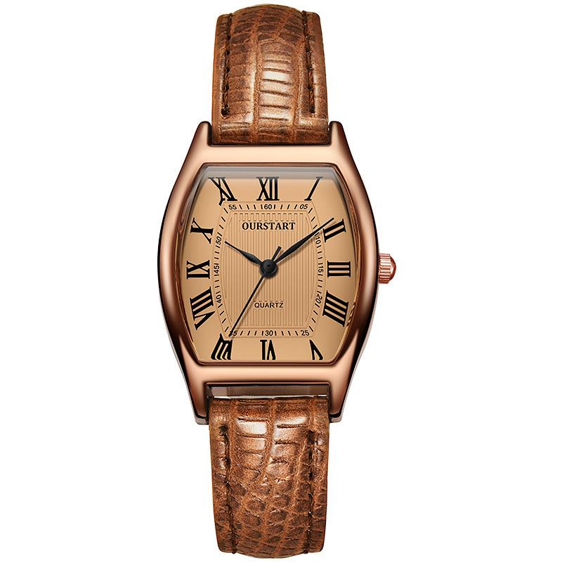Retro Watch Women's High-end Sense Wholesale Explosion Cross-border Live Broadcast Wine Barrel Type Belt Quartz Watch Women's Watch