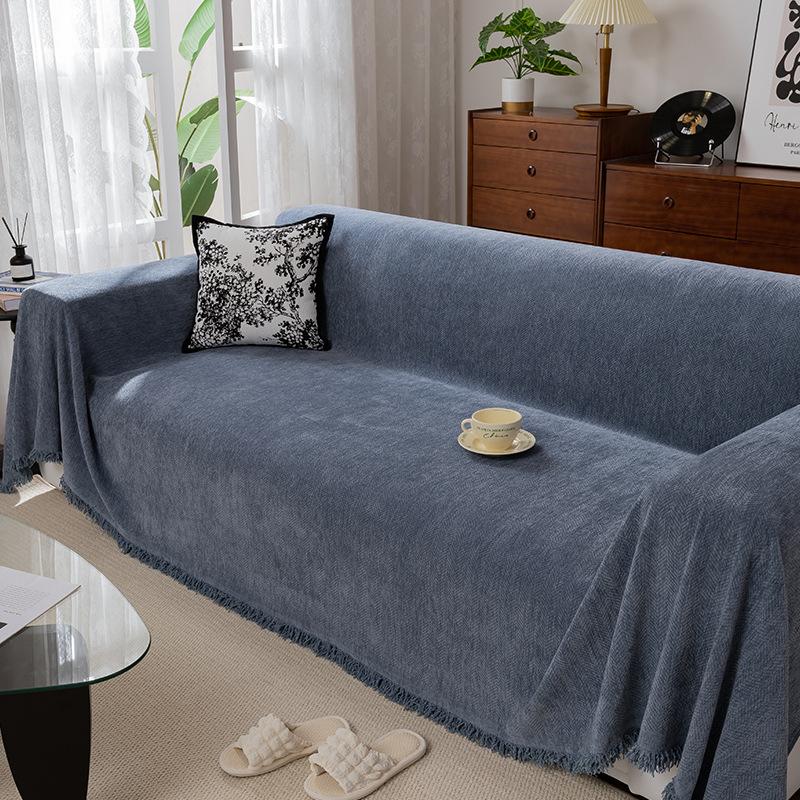 Chenille Sofa Towel, Universal Herringbone Pattern Sofa Cover for All Seasons, Anti-cat Scratch Sofa Cover Cloth, Green Leather Sofa Cover Blanket