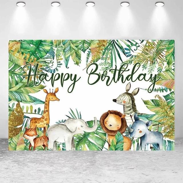 Cartoon Jungle Zoo Children's Birthday Party Decoration Photography Background Cloth Banner