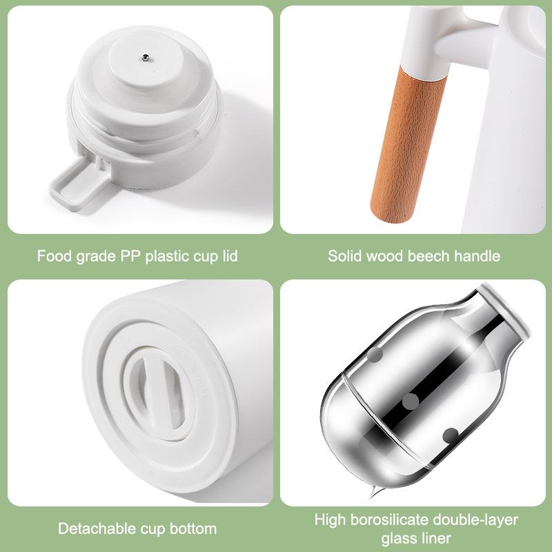 1000Ml Thermos Bottle Nordic Thermos For Hot Water Intelligent Water Heater Kettle Jug Bottle Vacuum Flask Wooden Handle