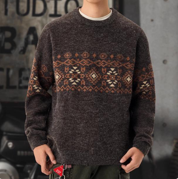 Herren Retro Ethnischer Dicker Strickpullover - Winter Übergröße Warme Schicht