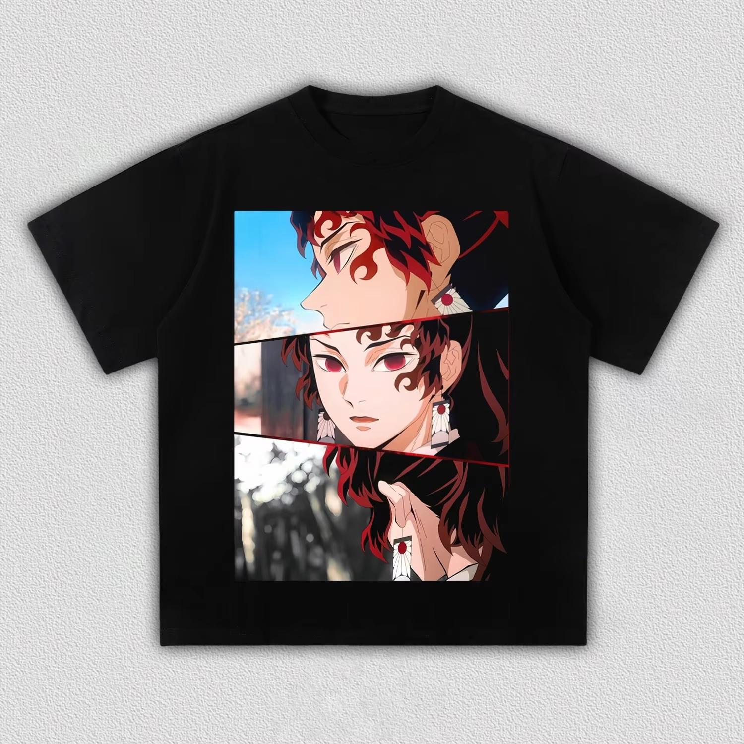 Unisex Demon Slayer Yoriichi Tsugikuni Split Screen Anime Graphic T-Shirt, Cool Comic Art Print Casual Streetwear T-shirt 4XL