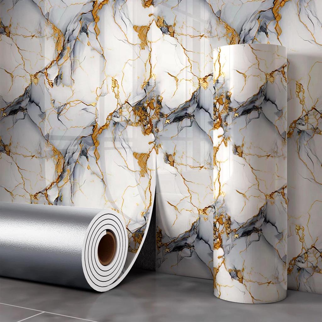 Gold-Plated Marble-Style Waterproof Wall Stickers for TV Backgrounds