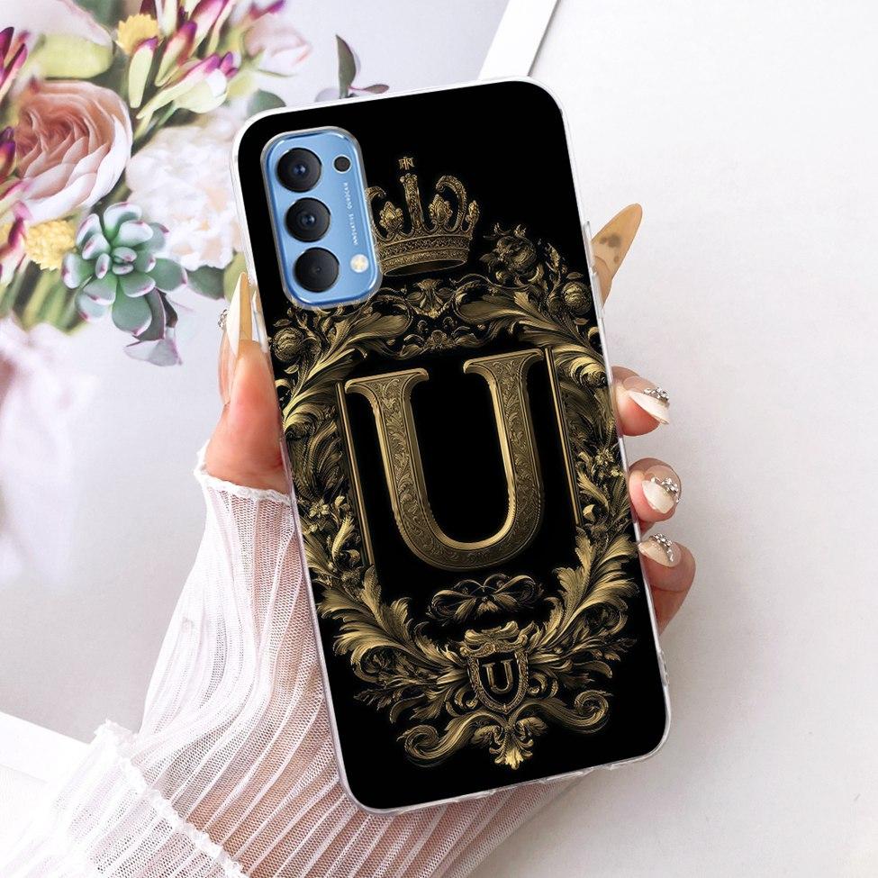 Transparent Für Oppo Reno4 4G Hülle CPH2113 Luxuriöse Krone A-Z Buchstaben 2D Flaches Muster Weicher Bumper Für Oppo Reno 4 4G Handyhülle