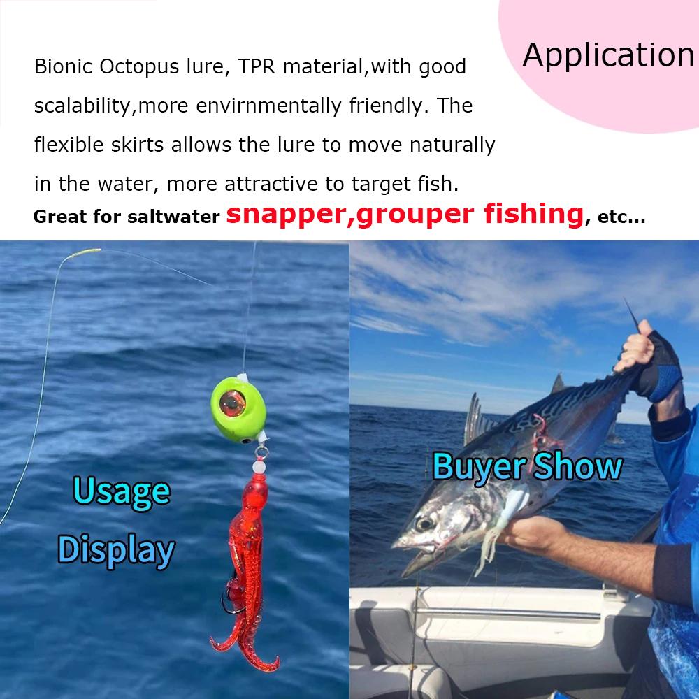 5PCS 10cm/4g Octopus Squid Bait Fluo Saltwater Snapper Fishing Soft Lure TPR Material Kabura Pesca Wobbler Fishing Tackle