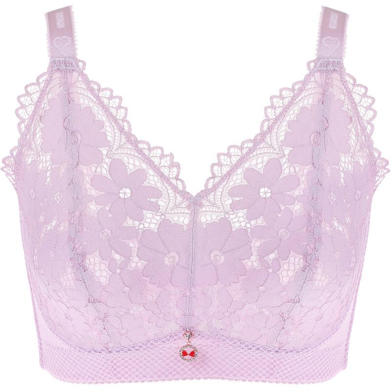 Lace Back Beautiful Big Breasts Show Small Thin No Ring Underwear Ultra-thin Gathered Breasts To Prevent Sagging Large Size Bra