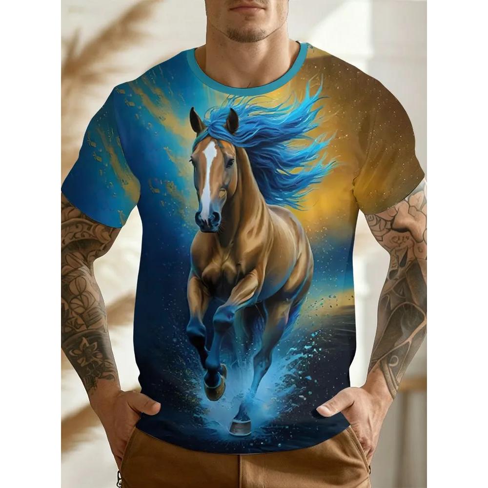 Animal Print Men's Versatile Top Casual Loose Short Sleeve Fashion Simple T-Shirts Men’s