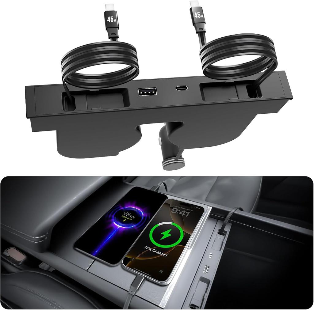 For Tesla Model 3 Y Highland Juniper 2026 45W Quick Charger Expansion Dock Hidden USB Shunt Hub Intelligent Docking Station
