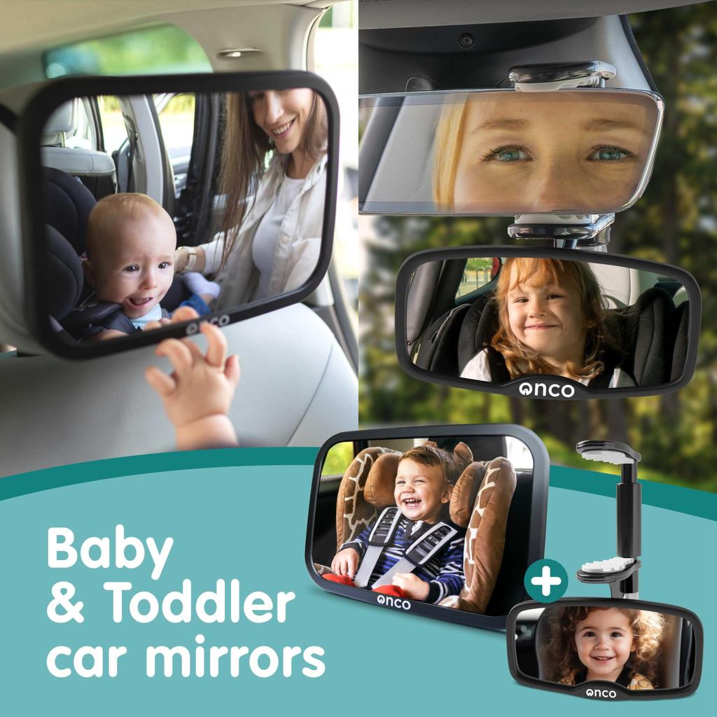 Onco Stroller Mirror 2-Piece Set | Rear-facing & Forward-facing compatible, 100% shatterproof & vibration-resistant, 360° rotation & clip-on, wide-ang