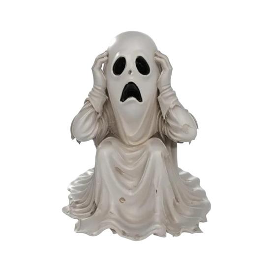 Halloween Ghost Figurine Scary Face Ghost Statue Resin Spooky White
