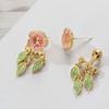 Stereo Peach Blossom Leaf Bordered Dangle Earrings, Alloy Baking Paint Bohemian Japanese And Korean Cute Style Drop Earrings For Women
