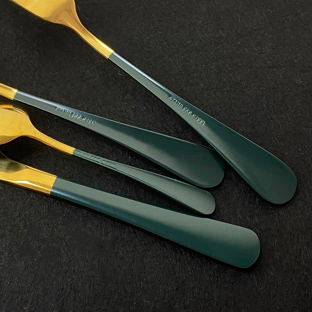 24Pcs/set Stainless Steel Dinner Black Gold Dinnerware Set Knife Fork Coffee Spoon Cutlery Set Kitchen Tableware Silverware Sets