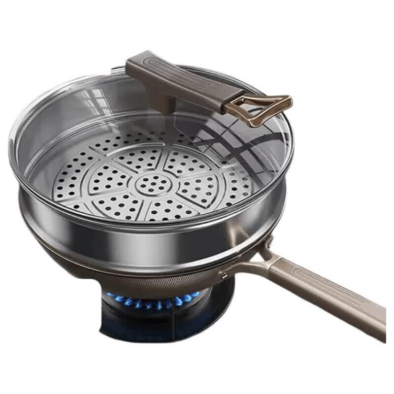 Shangheng Stainless Steel Wok with Lid and Steamer, 32cm