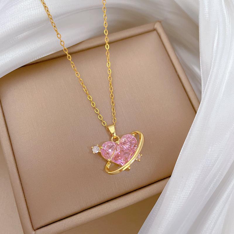 Leere Rosa Liebe Voll Diamant Leichter Luxus Temperament Wunderschöne Voll Diamant Halskette Damen Vielseitige Schlüsselbeinkette Titanstahl