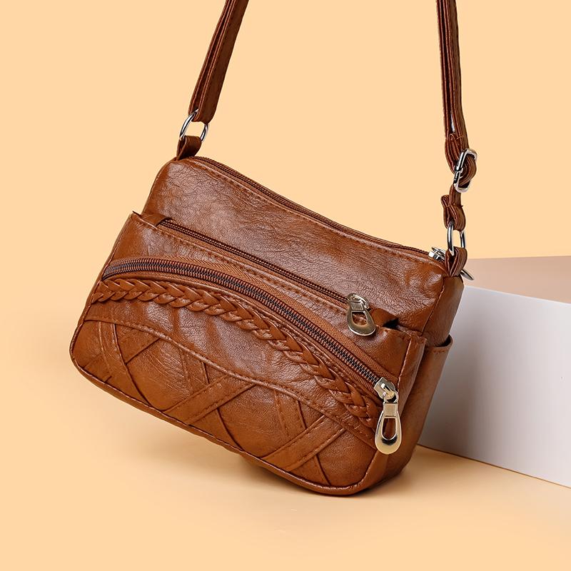 Retro Women's PU Leather Woven Crossbody Bag Medium and Old Women's Bag Casual Capacity Single Shoulder Bags Suitable for Daily Use Shopping Commuting
