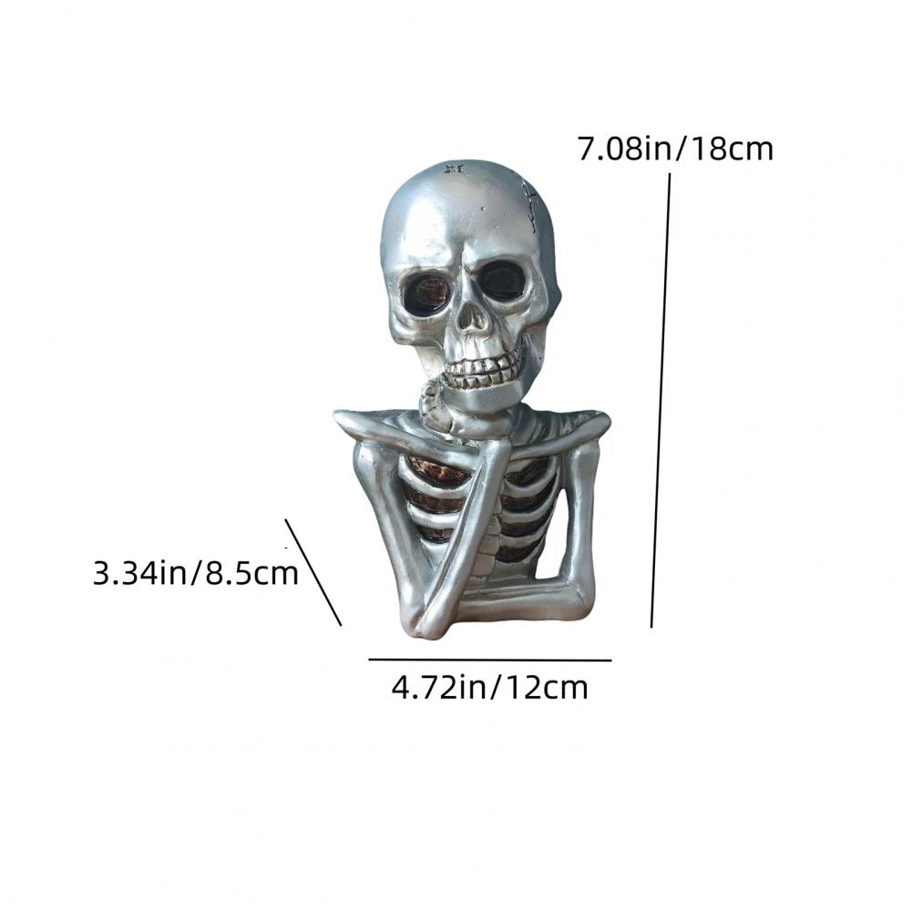 2 Pcs Gothic Skeleton Figurine Creepy Halloween Skull Statue Realistic Resin Tabletop Ornament for Home Bookshelf Decoration