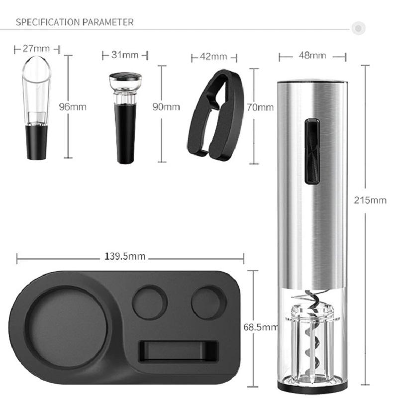 USB elektrický otvírák na červené víno - Čtyři kusy - Nabíjecí elektrický otvírák z nerezové oceli - Kráječ na zátky