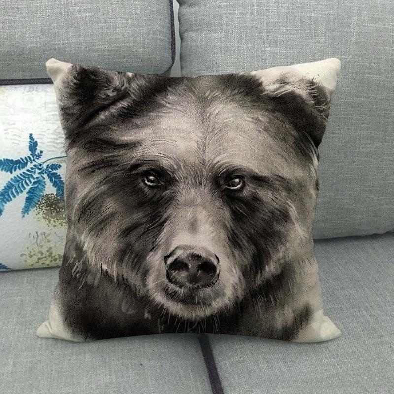 Bear Tiger Lion Fox Wolf Animal Patterns Digital Printing Short Plush Pillow Covers For Car Sofa Office Cushion Cover Home Goods