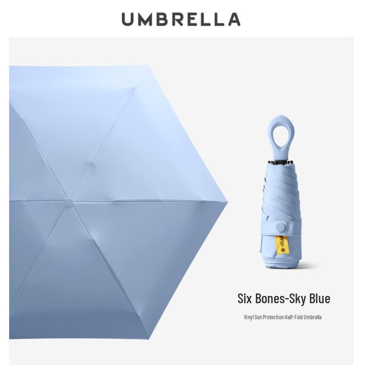 New Macaron Color Five-Fold Ultra-Light Sun Protection Compact Mini Umbrella with Buckle Handle