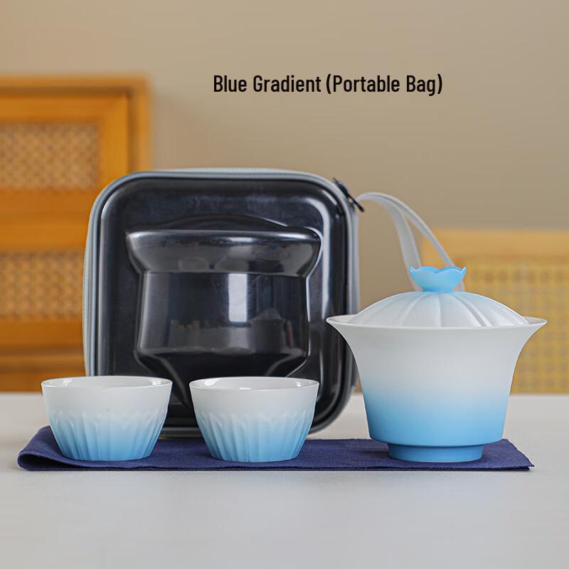 Portable Ceramic Travel Tea Set with Gradient Design