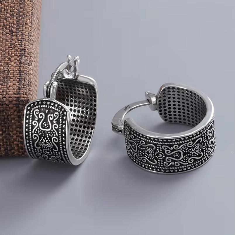 VENTFILLE 925 Sterling Silver Earrings For Women Trendy Simple Retro Flower Earring Jewelry Prevent Allergy Party Accessories