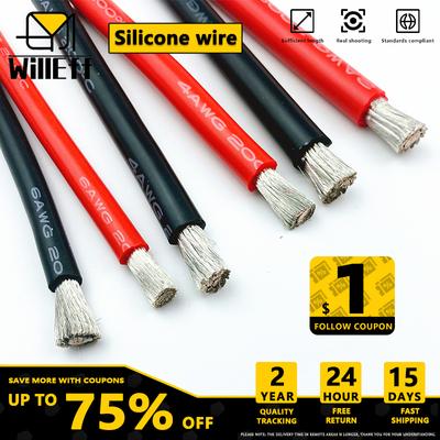 Cable de silicona de 1M/2M 1AWG cable de batería de coche eléctrico inversor de alta corriente 2AWG 4AWG 6AWG 8AWG 1 2 4 6 8 10 12 AWG 50mm