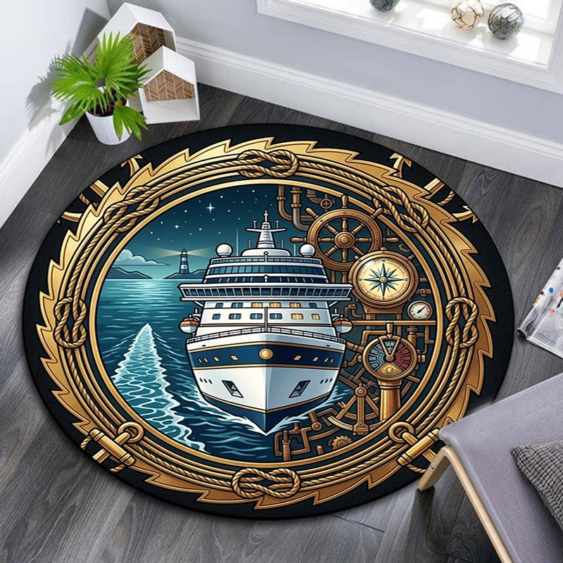 Maritime Adventure Emblem Round Area Rug Under Office Chairs Bedroom Living Room Home Decor