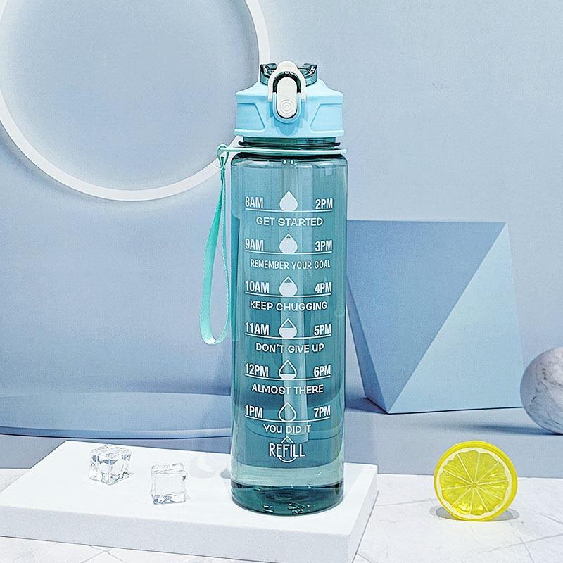 750ml Large Capacity Sports Water Bottle Leak Proof Plastic Drinking Cup With Time Scale Suitable For Travel Fitness Sports
