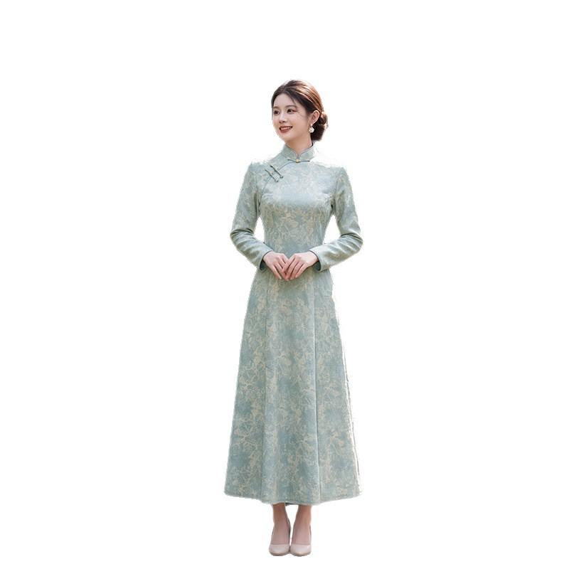 Sangyuan Pavilion 1011 new cheongsam autumn and winter long fashion and thin retro high-end cheongsam