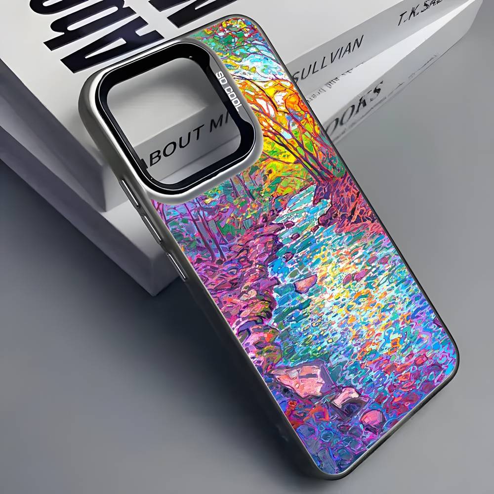 Bunte Ölgemälde Landschaft Handyhülle Für iPhone 16 15 14 13 12 11 Pro Max Grau Schwarz Handyhüllen Matt Laser Metallisch Aurora Funda