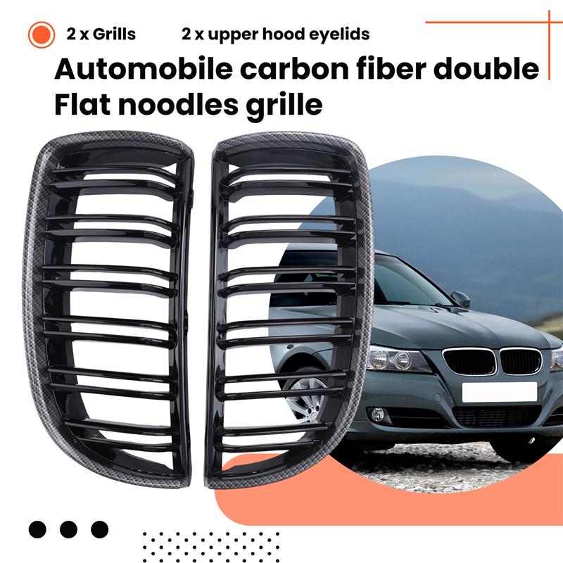 

Car Carbon Fiber Look Front Kidney Grille Dual Slats Grill For BMW 3 Series E90 E91 2005-2008