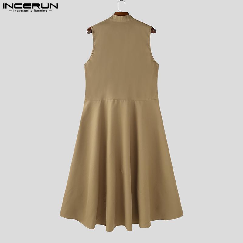 INCERUN Herren Ärmellos Knöpfe Schlitze Unregelmäßig Falten Lang Westen Oberteile