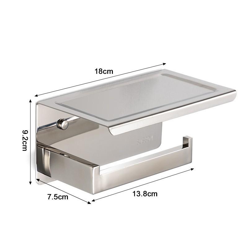 Stainless Steel Toilet Paper Holder with Phone Shelf, Punch-Free Installation for Home and Public Restrooms