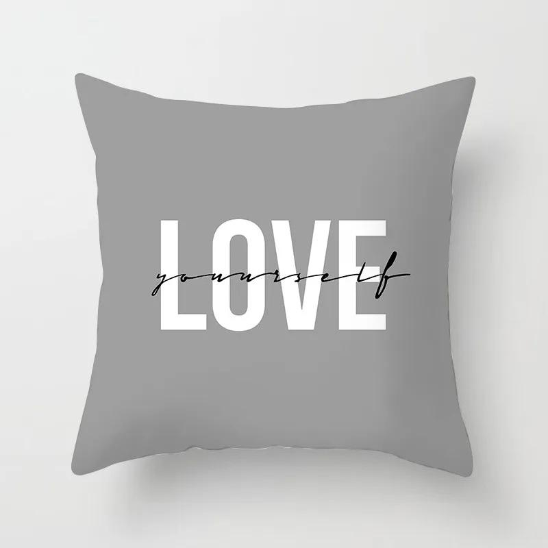 Gray White Black Letter Home Decoration Pillowcase Square  Party Sofa  Office  Cushion Cover