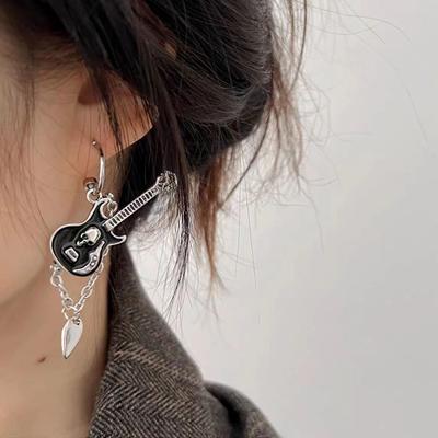 Dark Punk Skull Black Rock Guitar Y2K Earrings